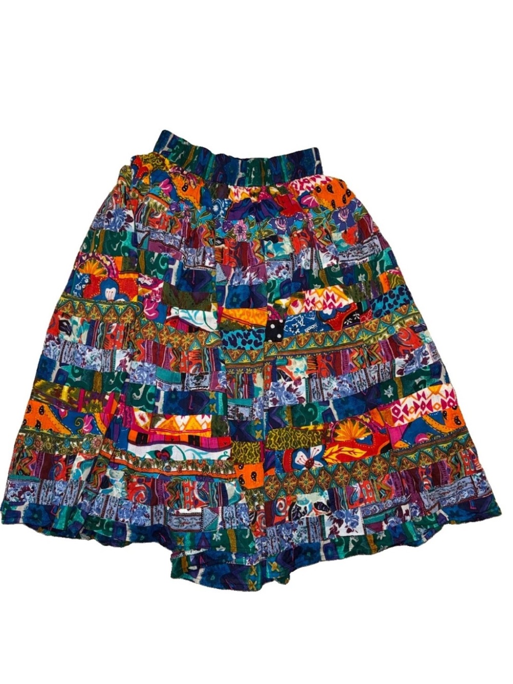 Vintage Westbound Petites Patchwork Cotton Boho Tiered Prairie Skirt OS